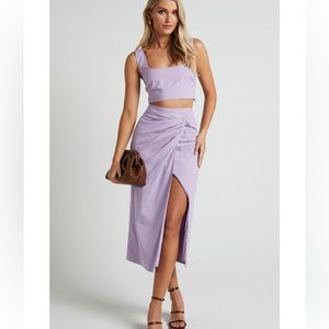 NWT Showpo Linen Skirt Set in Lilac Purple